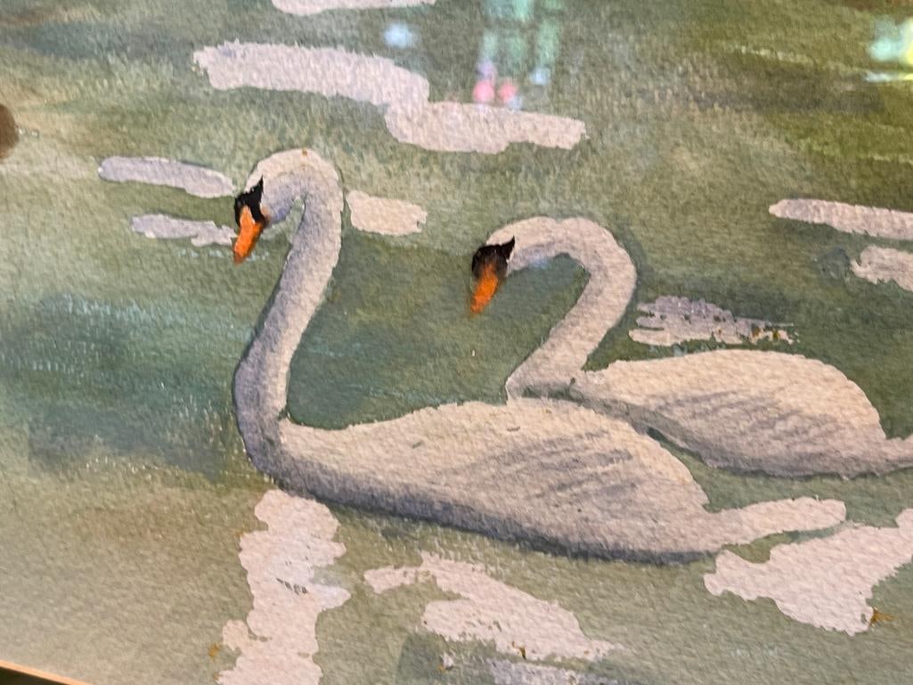 FULLER ORIGINAL WATERCOLOR ON PAPER OF SWANS - 5