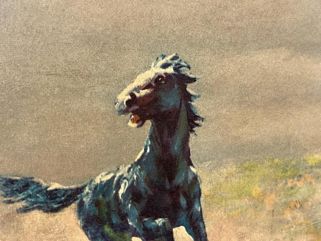 AUGUST ALBO ESTONIA BORN ARTIST PRINT ON BOARD TITLED FREE AS THE WIND CIRCA 1960'S - 4