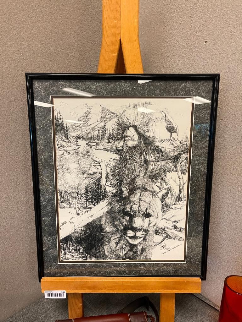 FRANKLIN DUNCAN WESTERN WILDLIFE PRINT OF A TRAPPER AND MOUNTAIN LION - 2