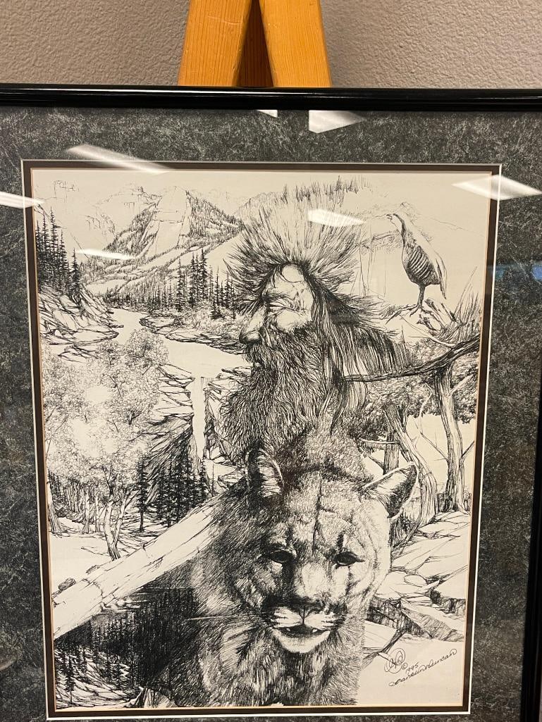 FRANKLIN DUNCAN WESTERN WILDLIFE PRINT OF A TRAPPER AND MOUNTAIN LION - 3