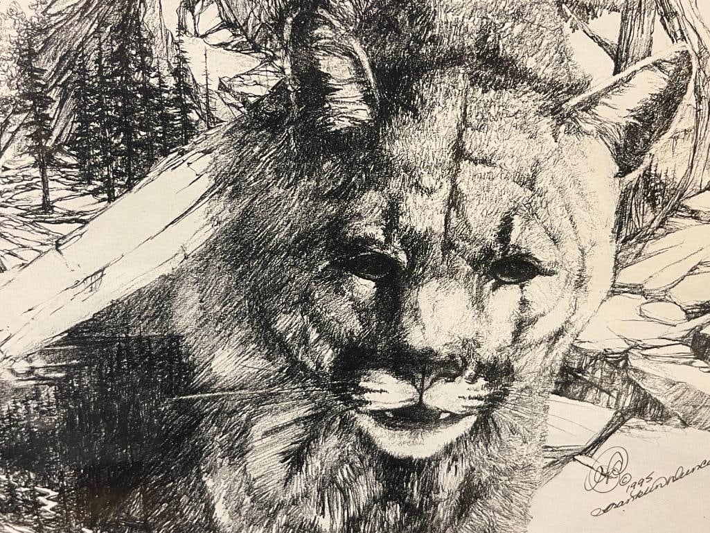 FRANKLIN DUNCAN WESTERN WILDLIFE PRINT OF A TRAPPER AND MOUNTAIN LION - 5