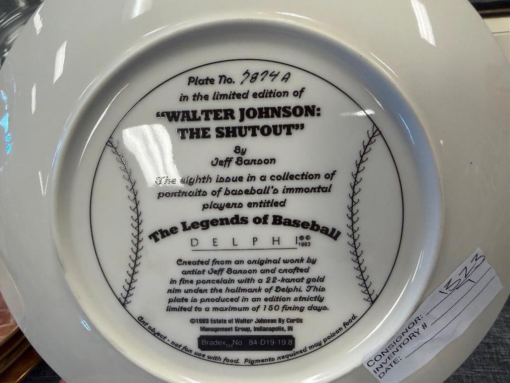 NINE 1990'S COLELCTOR PLATES BY JEFF BARSON COMMEMORATING BASEBALL LEGNEDS LIKE SHOELESS JOE JACK... - 10