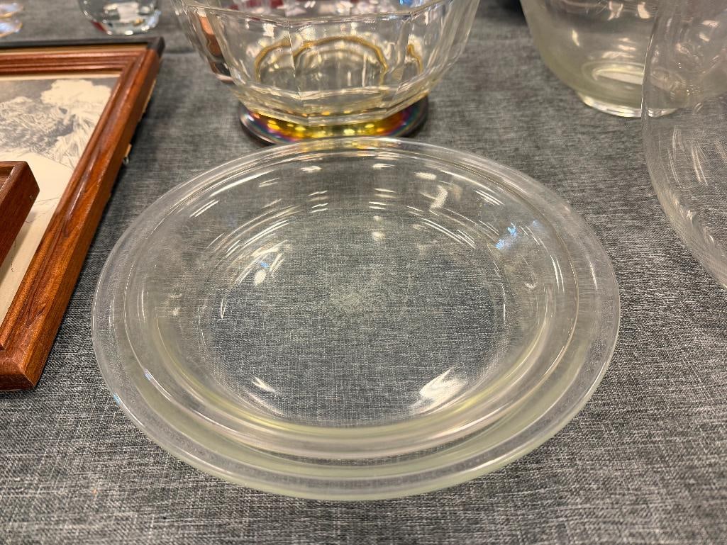 FIVE PIECES OF CLEAR GLASS TABLEWARE INCLUDING UNIQUE RUFFLED RIM CHIP AND DIP SERVING BOWL - 3