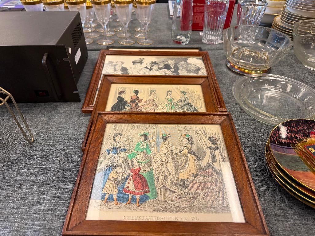 FOUR ANTIQUE FASHION PRINTS INCLUDING TWO HAND COLORED GODEY'S FASHIONS OF 1871 - 2