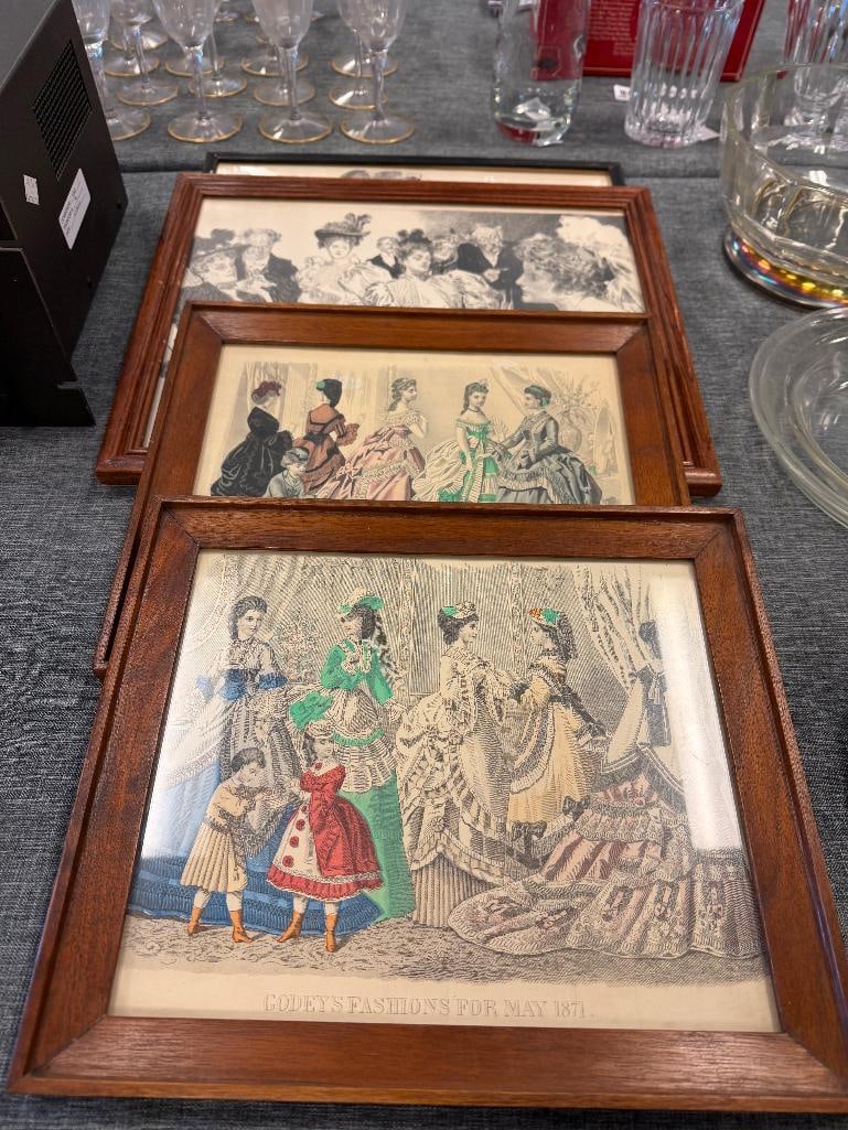 FOUR ANTIQUE FASHION PRINTS INCLUDING TWO HAND COLORED GODEY'S FASHIONS OF 1871 - 3