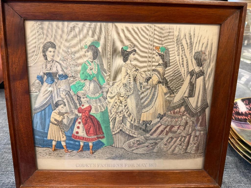FOUR ANTIQUE FASHION PRINTS INCLUDING TWO HAND COLORED GODEY'S FASHIONS OF 1871 - 4