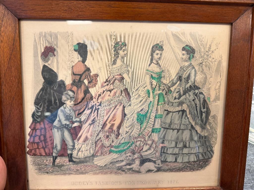 FOUR ANTIQUE FASHION PRINTS INCLUDING TWO HAND COLORED GODEY'S FASHIONS OF 1871 - 6