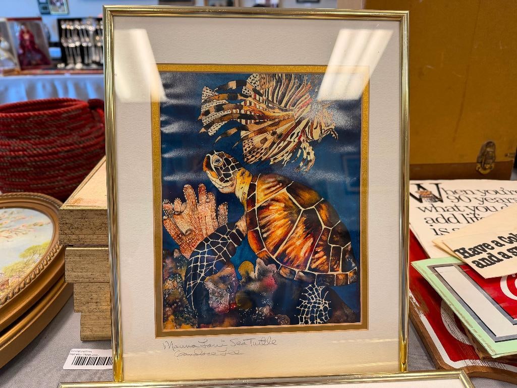 THREE CANDACE LEE PENCIL SIGNED HAWAII ISLAND WILDLIFE PRINTS INCLUDING "SEA TURTLE" AND FISH PONDS - 3