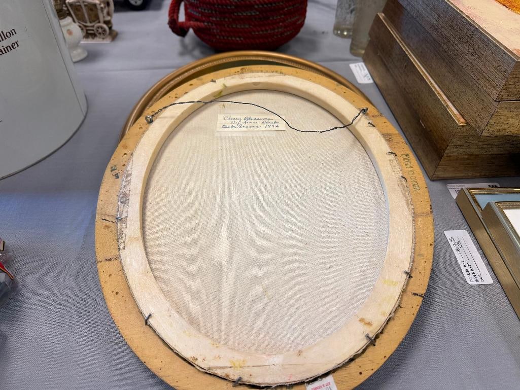 TWO ORIGINAL OIL ON CANVAS PAINTINGS BY LEONA BLANK INCLUDING " CHERRY BLOSSOMS " - 4