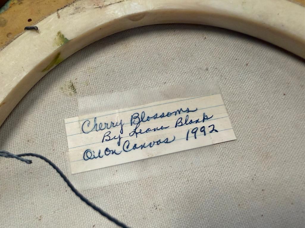 TWO ORIGINAL OIL ON CANVAS PAINTINGS BY LEONA BLANK INCLUDING " CHERRY BLOSSOMS " - 5