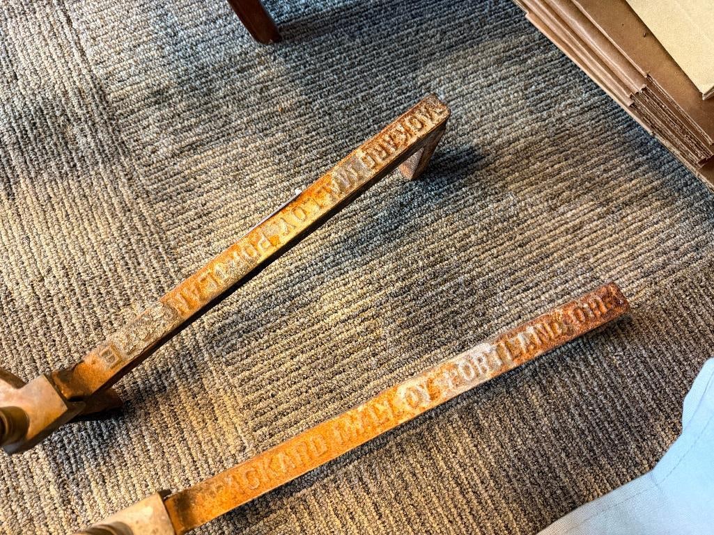 VINTAGE PACKARD MALLOY ART DECO BRASS FIREPLACE ANDIRONS - 3