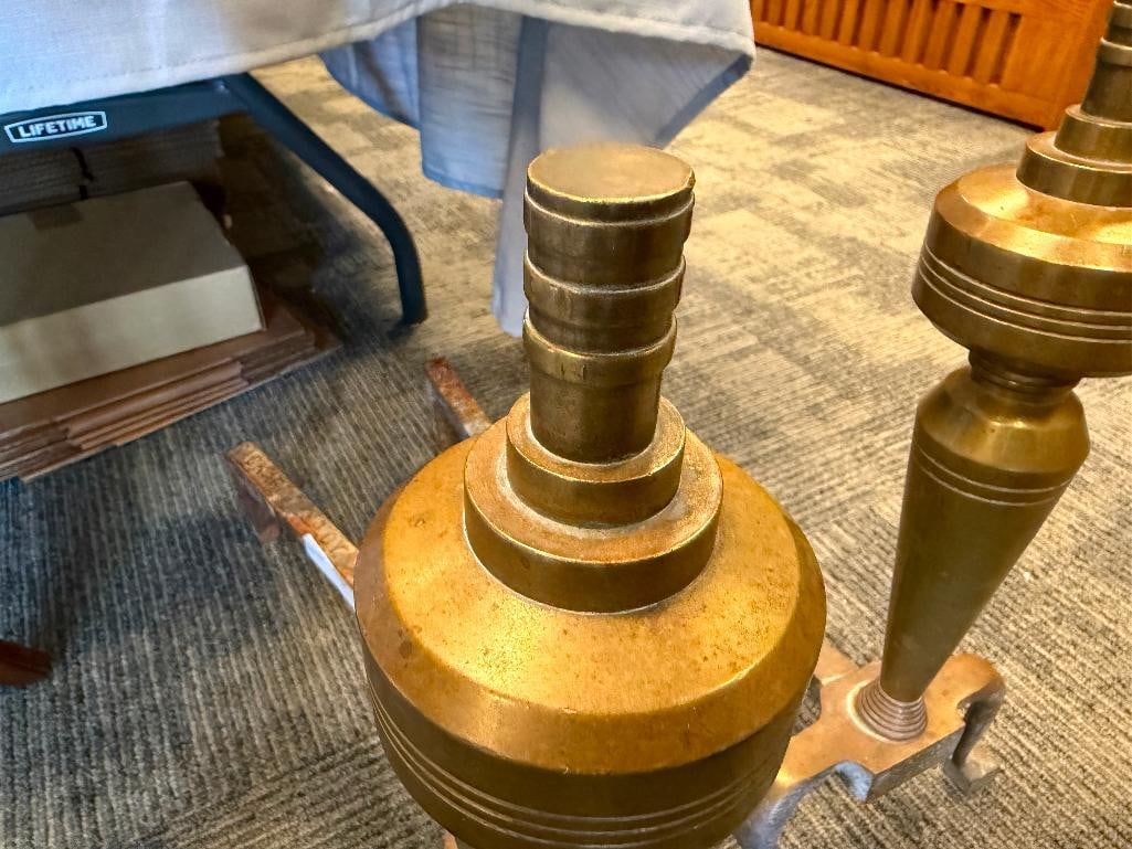 VINTAGE PACKARD MALLOY ART DECO BRASS FIREPLACE ANDIRONS - 8