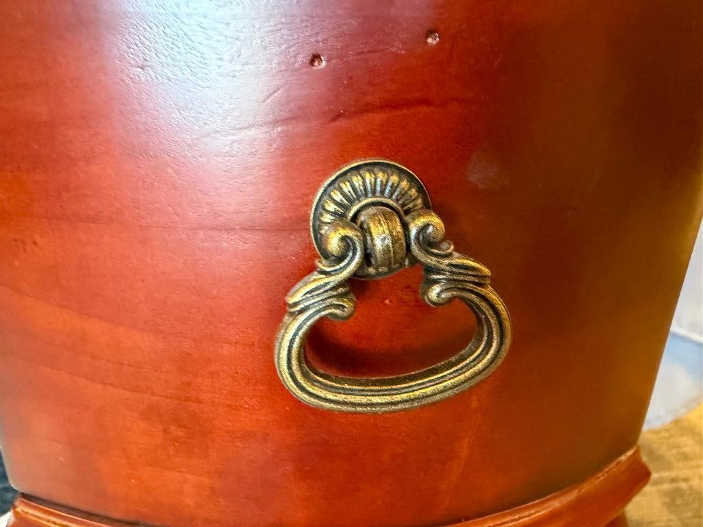 ELEGANT CHERRY STAINED WOOD CHILD'S VANITY BY BUTLER FURNITURE WITH OVAL BEVELED GLASS MIRROR - 5