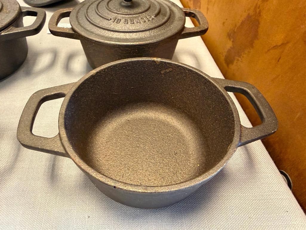 FOUR CAST IRON BEAN POT DUTCH OVENS BY SMITH CLARK IRONWORKS - 3