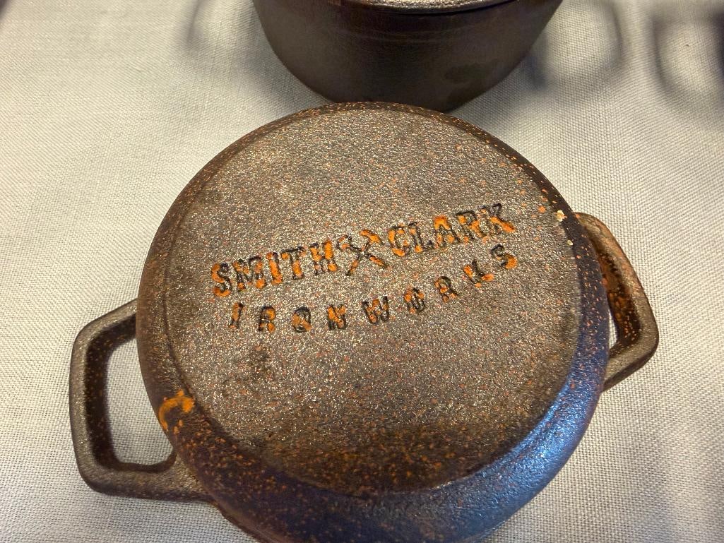 FOUR CAST IRON BEAN POT DUTCH OVENS BY SMITH CLARK IRONWORKS - 9