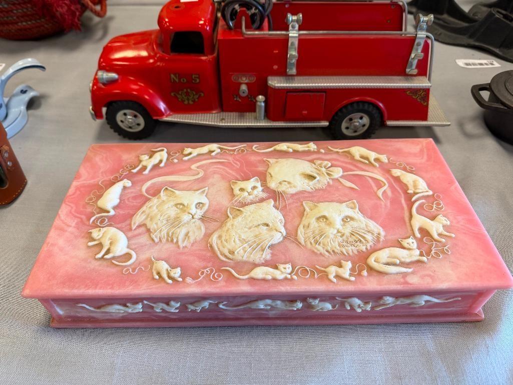 HANDCRAFTED GENUINE INCOLAY STONE KITTY KAPERS JEWELRY VANITY CASE DESIGNED BY LENORE BERAN - 2