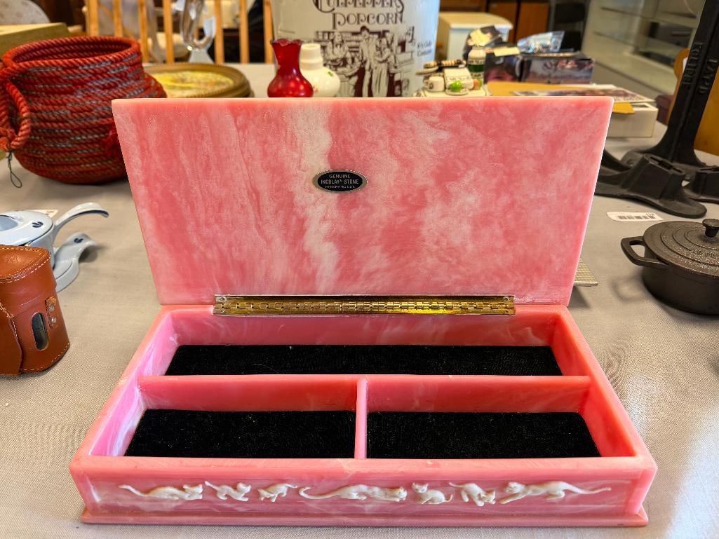 HANDCRAFTED GENUINE INCOLAY STONE KITTY KAPERS JEWELRY VANITY CASE DESIGNED BY LENORE BERAN - 4