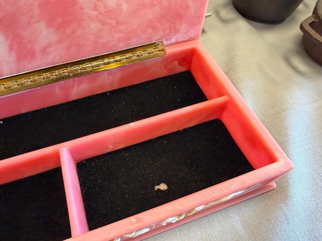 HANDCRAFTED GENUINE INCOLAY STONE KITTY KAPERS JEWELRY VANITY CASE DESIGNED BY LENORE BERAN - 6