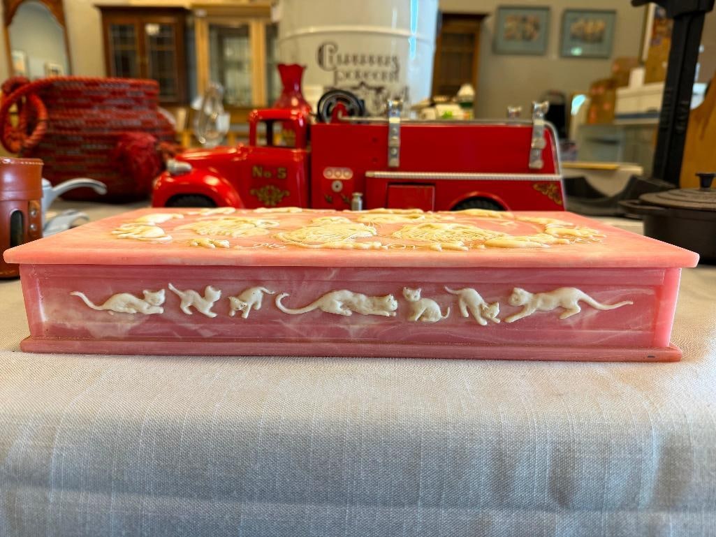 HANDCRAFTED GENUINE INCOLAY STONE KITTY KAPERS JEWELRY VANITY CASE DESIGNED BY LENORE BERAN - 8