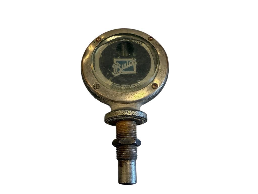 ANTIQUE 1918 BOYCE MOTOMETER BUICK RADIATOR CAP TEMPERATURE GAUGE: FEATURING BRASS BEZEL AND BEVELED GLASS LENSES 5"