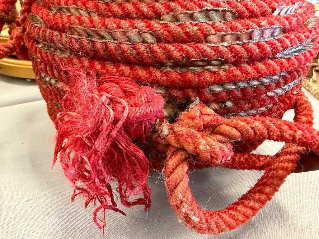 VINTAGE HANDMADE WESTERN COILED ROPE RED BASKET / VASE - 4