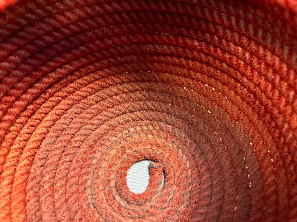 VINTAGE HANDMADE WESTERN COILED ROPE RED BASKET / VASE - 6