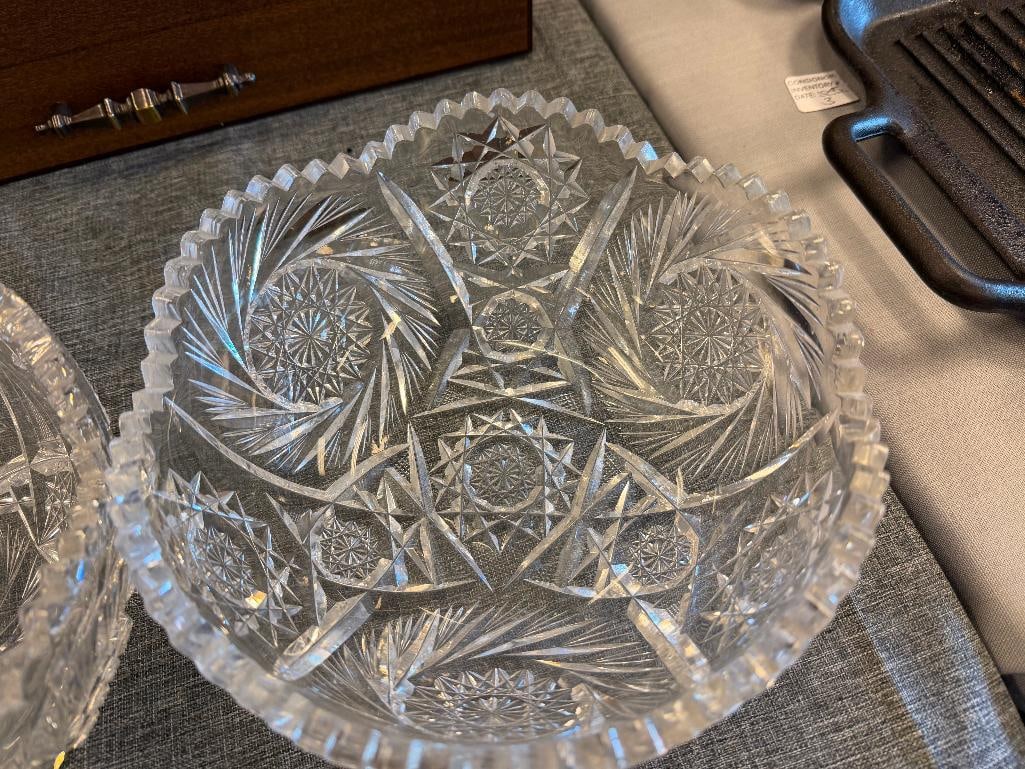 TWO AMERICAN BRILLIANT PERIOD HOBSTAR CUT CRYSTAL BOWLS - 3