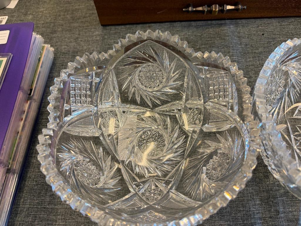 TWO AMERICAN BRILLIANT PERIOD HOBSTAR CUT CRYSTAL BOWLS - 4