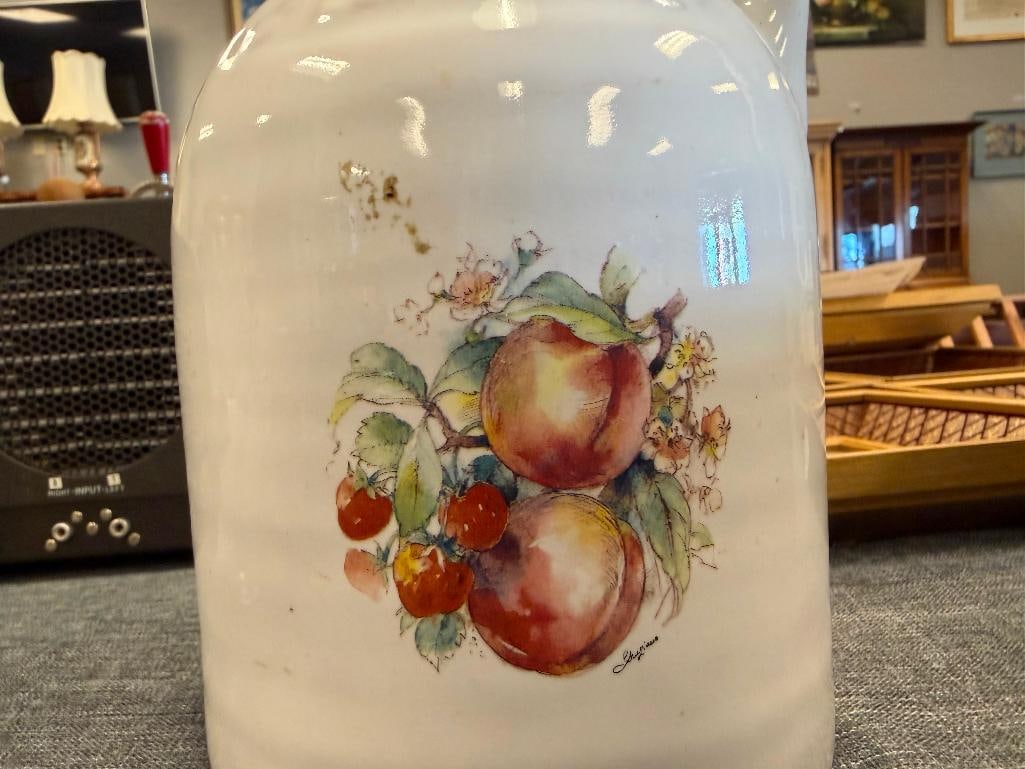 VINTAGE HARRIS POTTERIES CLINTON CHINA STONEWARE JUG FEATURING FRUIT PATTERN - 3