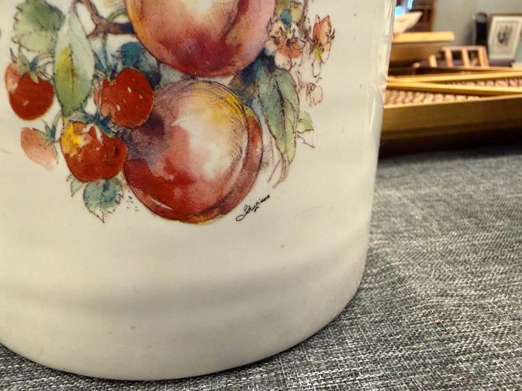 VINTAGE HARRIS POTTERIES CLINTON CHINA STONEWARE JUG FEATURING FRUIT PATTERN - 4