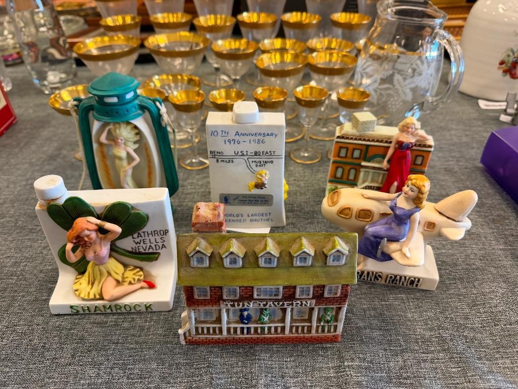 SIX MINIATURE BROTHEL LIQUOR DECANTERS INCLUDING CHICKEN RANCH, JOE CONFORTE'S MUSTANG RANCH, ETC. - 2