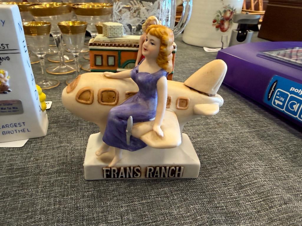 SIX MINIATURE BROTHEL LIQUOR DECANTERS INCLUDING CHICKEN RANCH, JOE CONFORTE'S MUSTANG RANCH, ETC. - 5