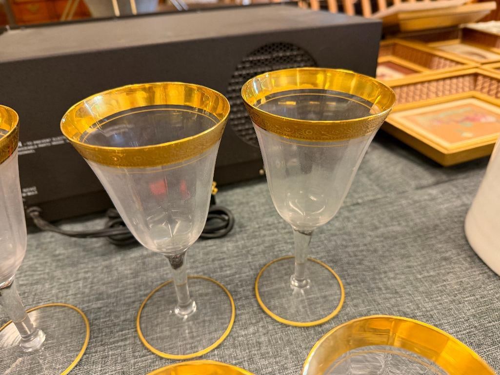 ANTIQUE CIRCA 1930'S TIFFIN FRANCISCAN GOLD ENCRUSTED GLASSWARE STEMWARE SET - 6