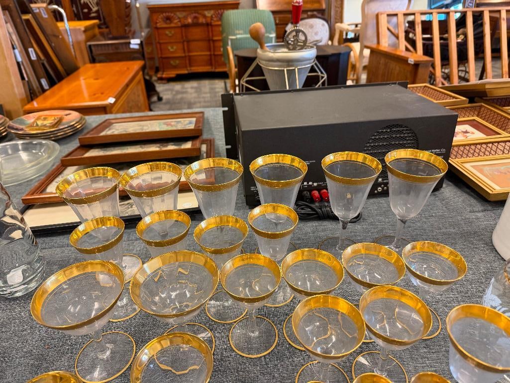 ANTIQUE CIRCA 1930'S TIFFIN FRANCISCAN GOLD ENCRUSTED GLASSWARE STEMWARE SET - 7