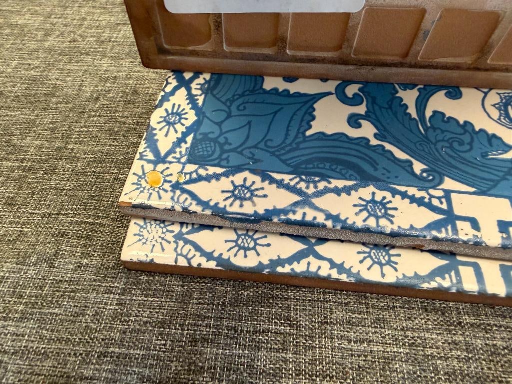 THREE ARWANA BLUE AND WHITE THAILAND MADE DEWI SARASWATI ARCHITECTURAL CLAY TILES - 5