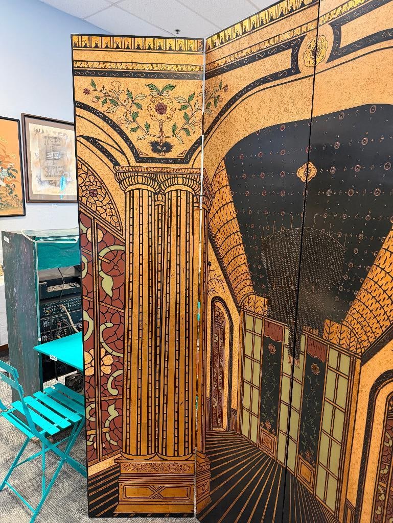 ELEGANT ART DECOR FOUR PANEL ARCHITECTURAL ILLUSION FOLDING ROOM SCREEN - 5