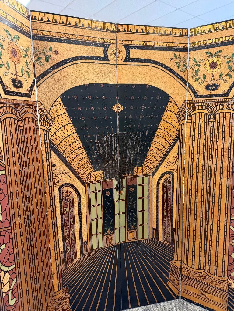 ELEGANT ART DECOR FOUR PANEL ARCHITECTURAL ILLUSION FOLDING ROOM SCREEN - 6