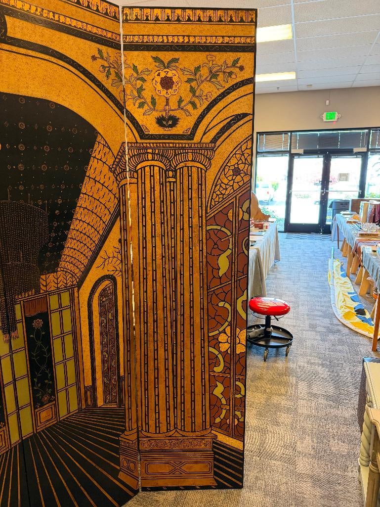 ELEGANT ART DECOR FOUR PANEL ARCHITECTURAL ILLUSION FOLDING ROOM SCREEN - 7