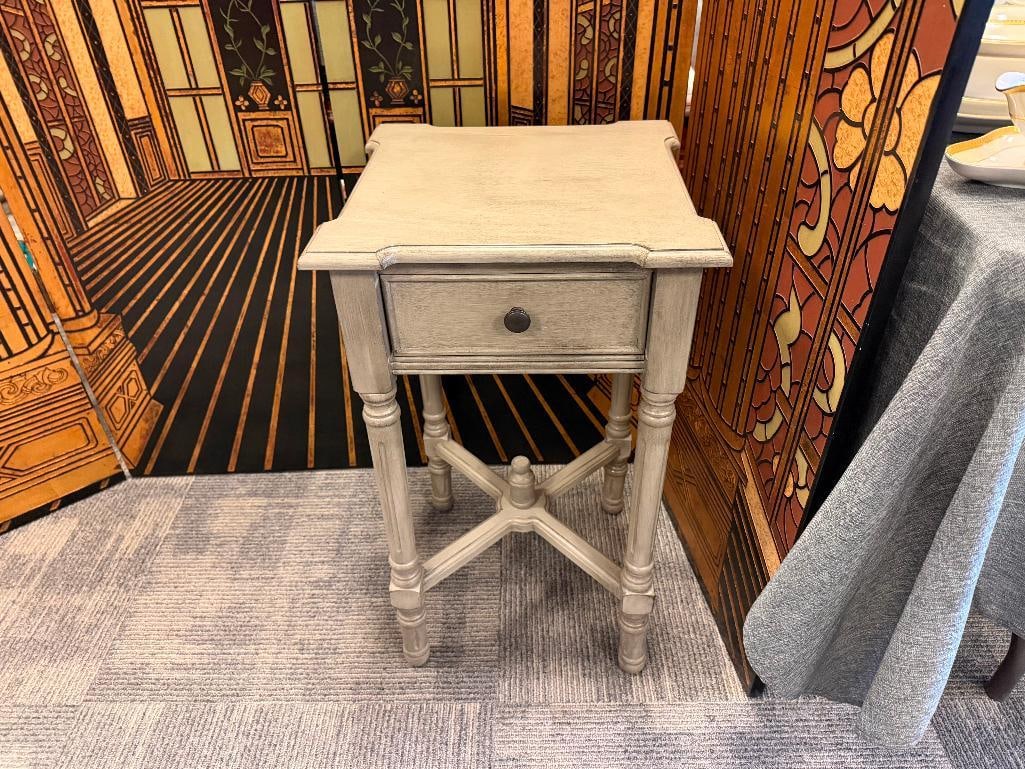 ELEGANT ASH GRAY WOOD SINGLE DRAWER SIDE TABLE - 2