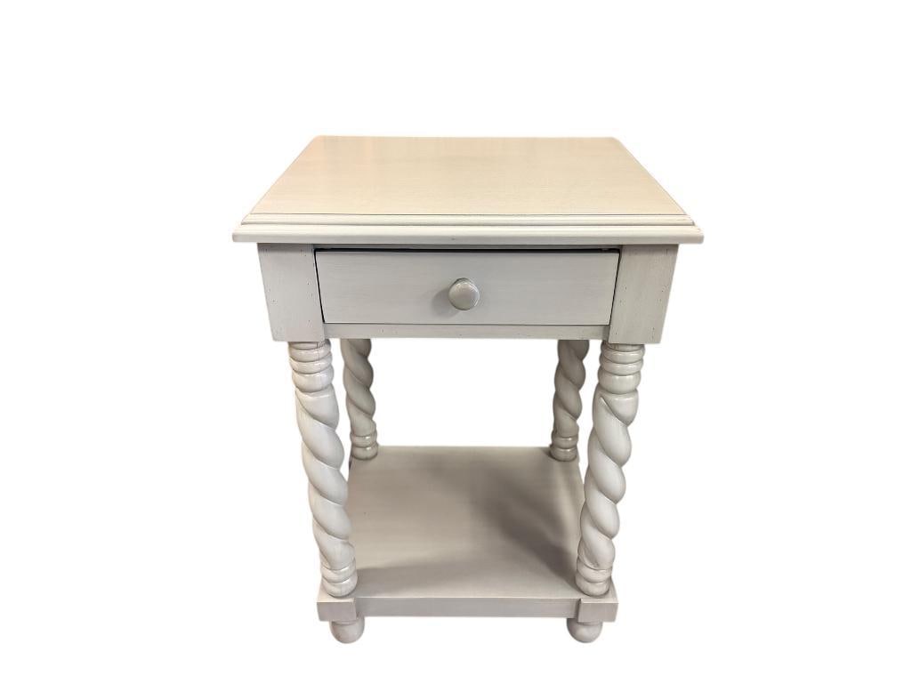 SINGLE DRAWER WOOD SIDE TABLE WITH BARLEY TWIST LEGS AND BOTTOM SHELF - 2