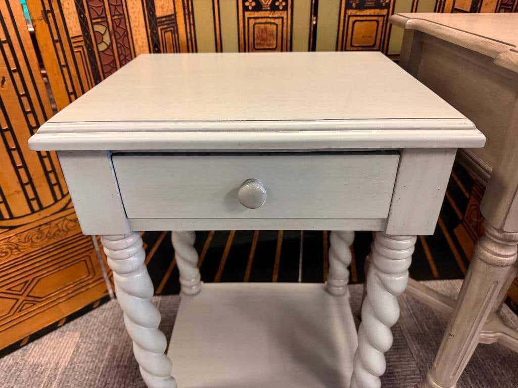 SINGLE DRAWER WOOD SIDE TABLE WITH BARLEY TWIST LEGS AND BOTTOM SHELF - 3