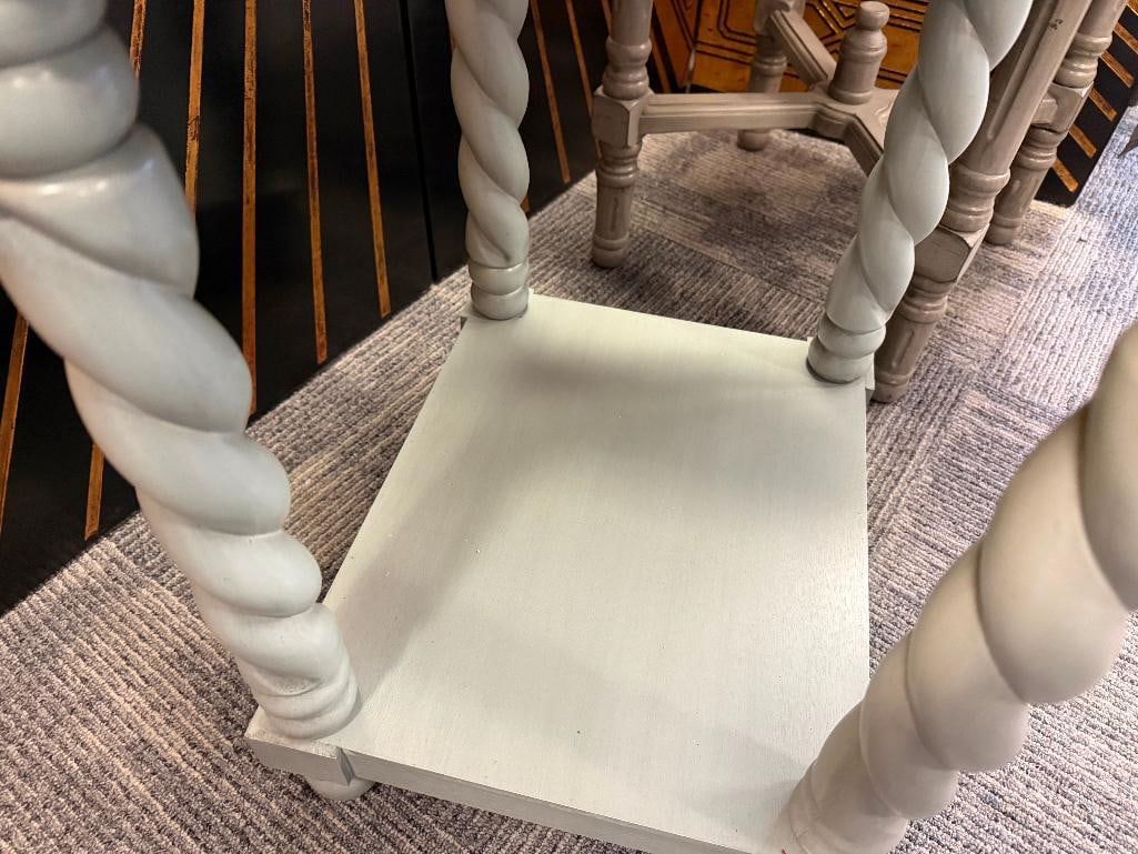SINGLE DRAWER WOOD SIDE TABLE WITH BARLEY TWIST LEGS AND BOTTOM SHELF - 7