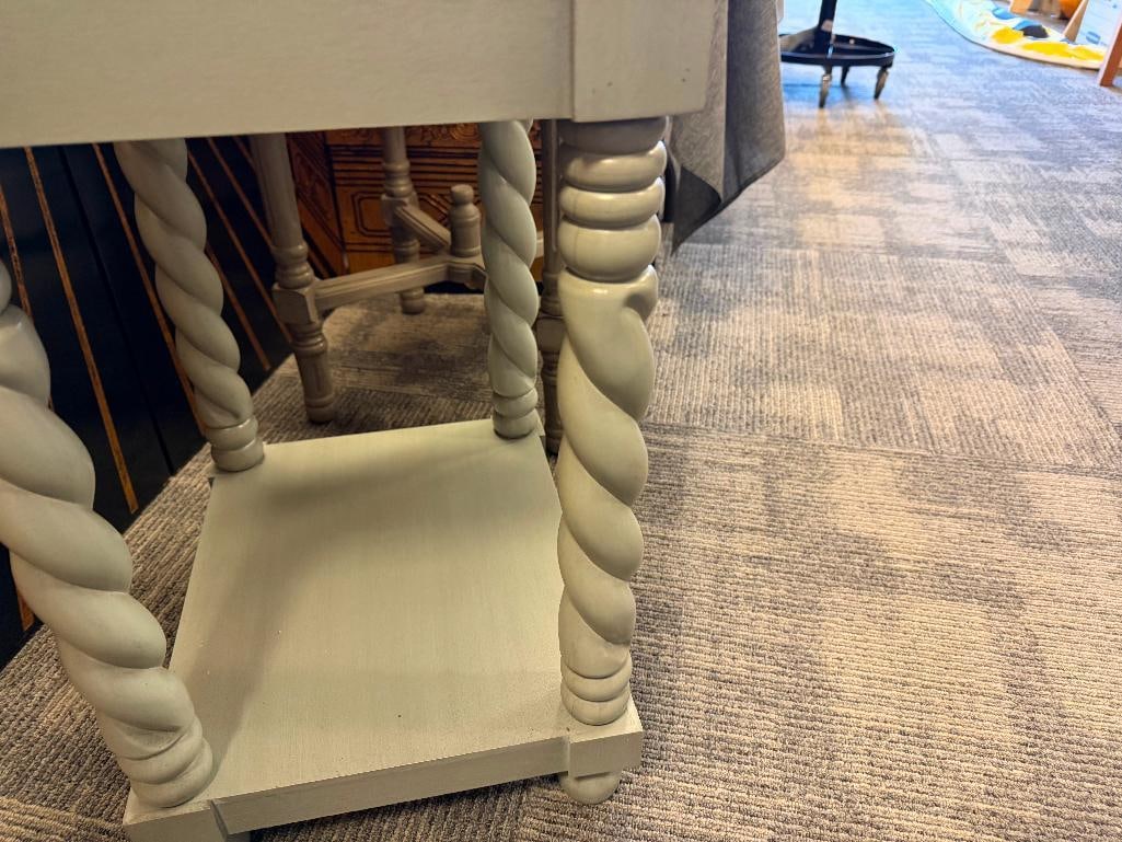 SINGLE DRAWER WOOD SIDE TABLE WITH BARLEY TWIST LEGS AND BOTTOM SHELF - 8
