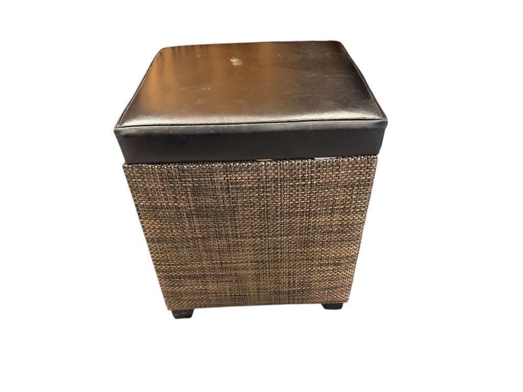 MODERN CONTEMPORARY PADDED UPHOLSTERED STORAGE ACCENT STOOL WITH CRAFT SUPPLIES - 2