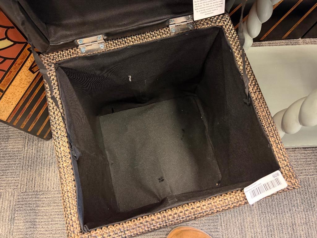 MODERN CONTEMPORARY PADDED UPHOLSTERED STORAGE ACCENT STOOL WITH CRAFT SUPPLIES - 3