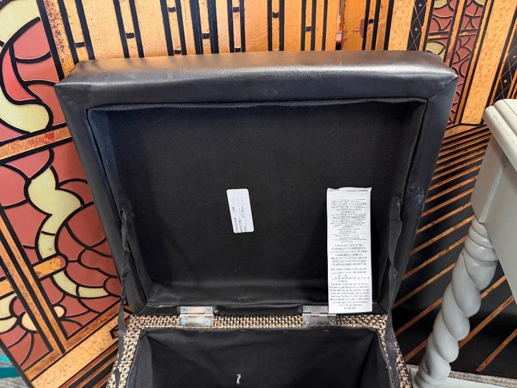 MODERN CONTEMPORARY PADDED UPHOLSTERED STORAGE ACCENT STOOL WITH CRAFT SUPPLIES - 4