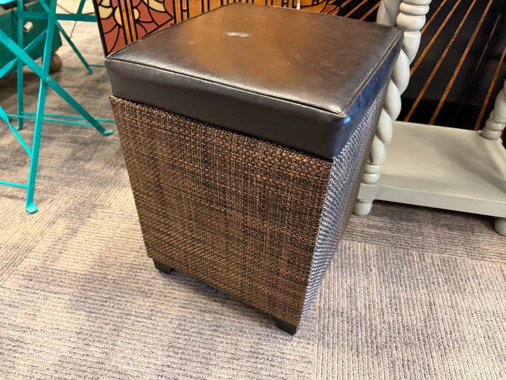 MODERN CONTEMPORARY PADDED UPHOLSTERED STORAGE ACCENT STOOL WITH CRAFT SUPPLIES - 5