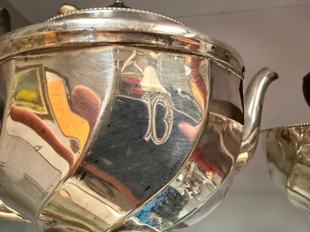 MAPPIN & WEBB 1920'S ART DECO TEAPOT CREAMER AND SUGR BOWL MATCHING SET - 16