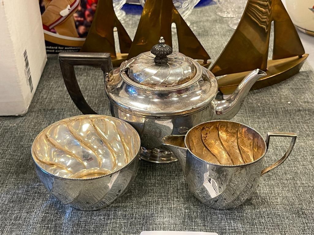 MAPPIN & WEBB 1920'S ART DECO TEAPOT CREAMER AND SUGR BOWL MATCHING SET - 2