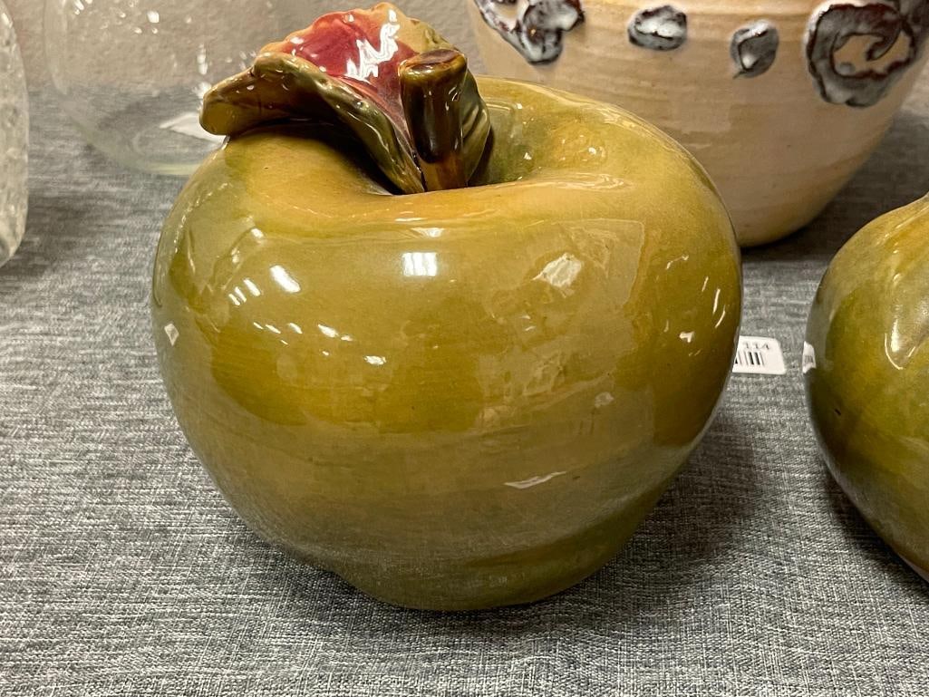 LARGE CERAMIC DECORATIVE PEAR AND APPLE DECORATIONS IN GREEN GLAZE - 2